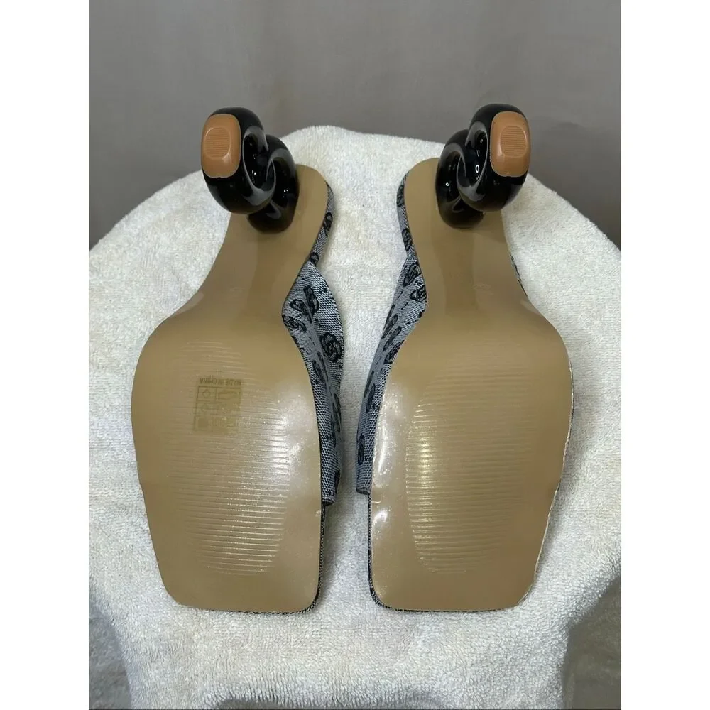 Unbranded Gray Logo Print Sculptural Heel Sandals | US 11 | New